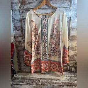 New Directions Cream Tunic with Multicolor